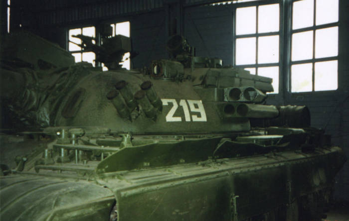 T-55AD turret detail showing Drozd APS components